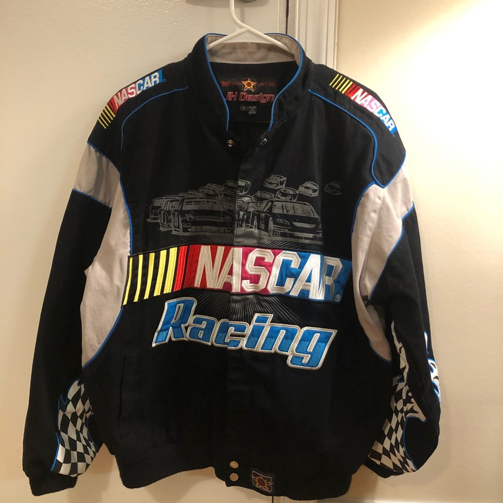 Nascar JH Design Black  Royal Cotton  Twill Jacket NWOT